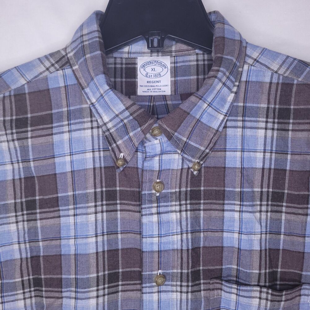 Brooks Brothers Shirt Mens XL Plaid Blue, Gray Regent Fit